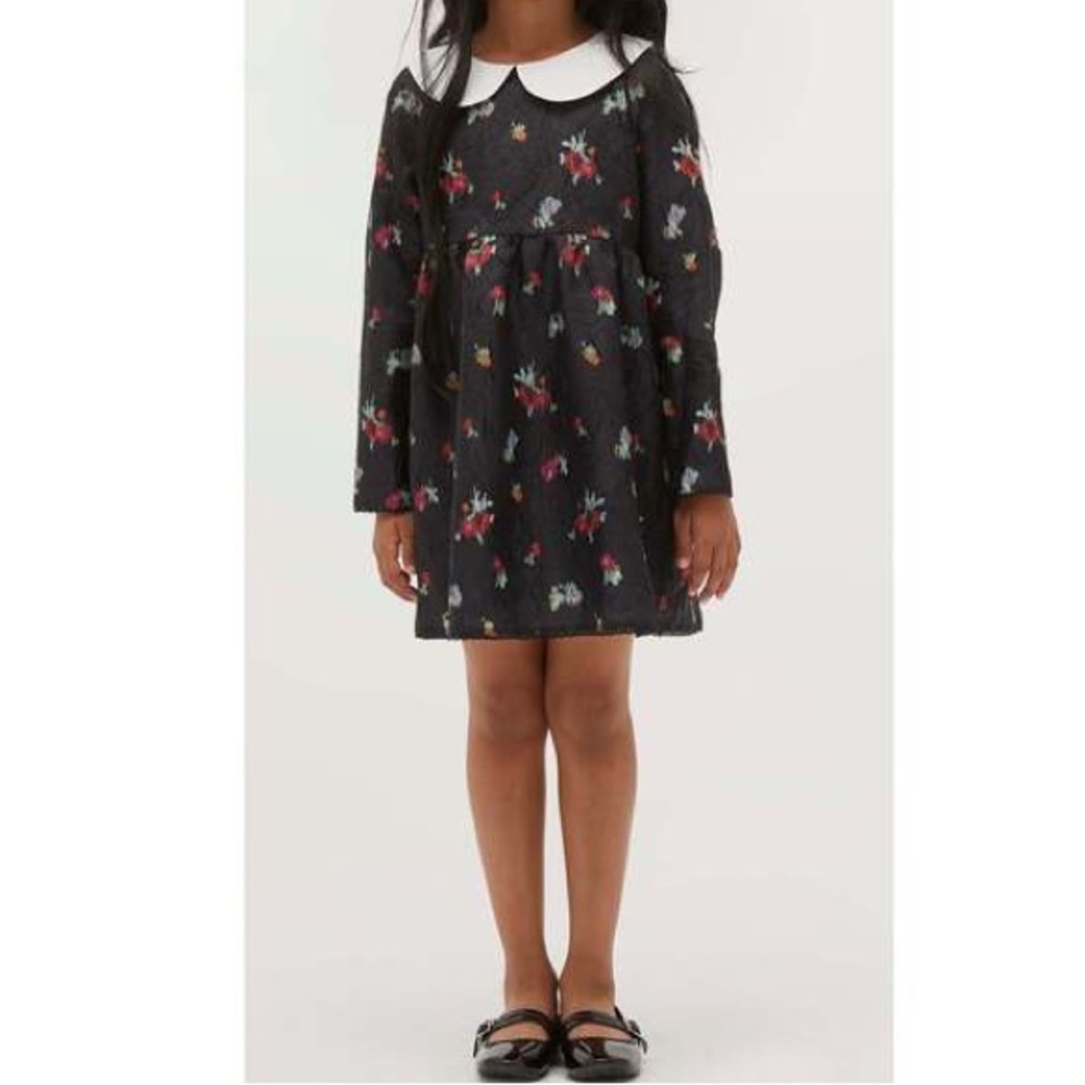 HILL HOUSE Lottie Dress Black Ikat Floral Crushed Taffeta 3t 4t Girls